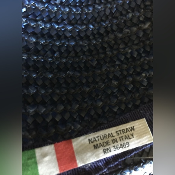 Woman’s Navy Straw Hat Italian grosgrain ribbon brim shade 🎀 👒 ☀️ 🇮🇹 - Picture 5 of 5